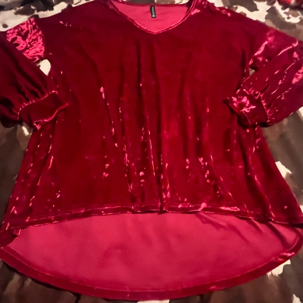 Sterling Kreek Red Velvet Hi-low Blouse